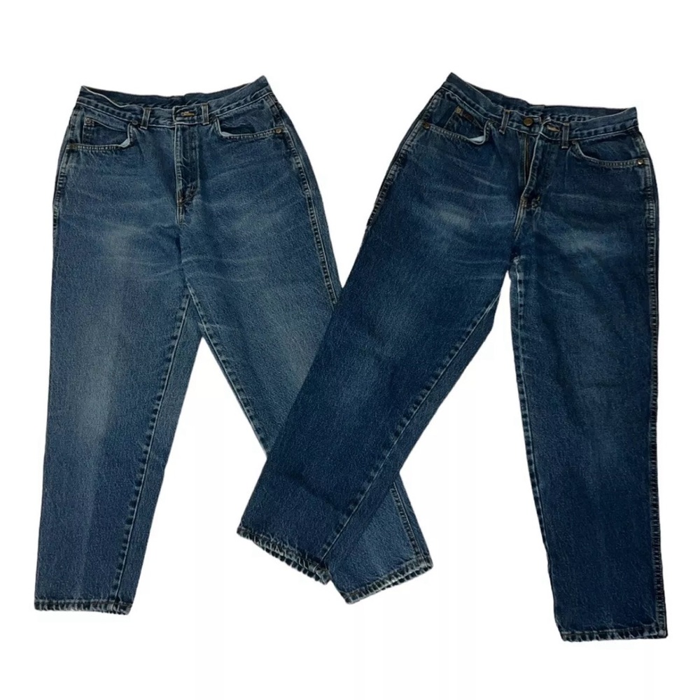 2~ Vtg 100% Cotton CHIC Blue Denim High Waisted  Mom Jeans USA Woman 12P 28”x 27
